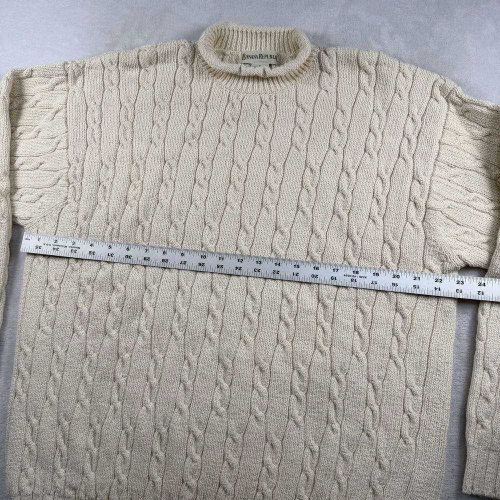 Vtg Banana Republic Roll Neck Sweater Mens XL Cable Knit Heavy Chunky Fisherman
